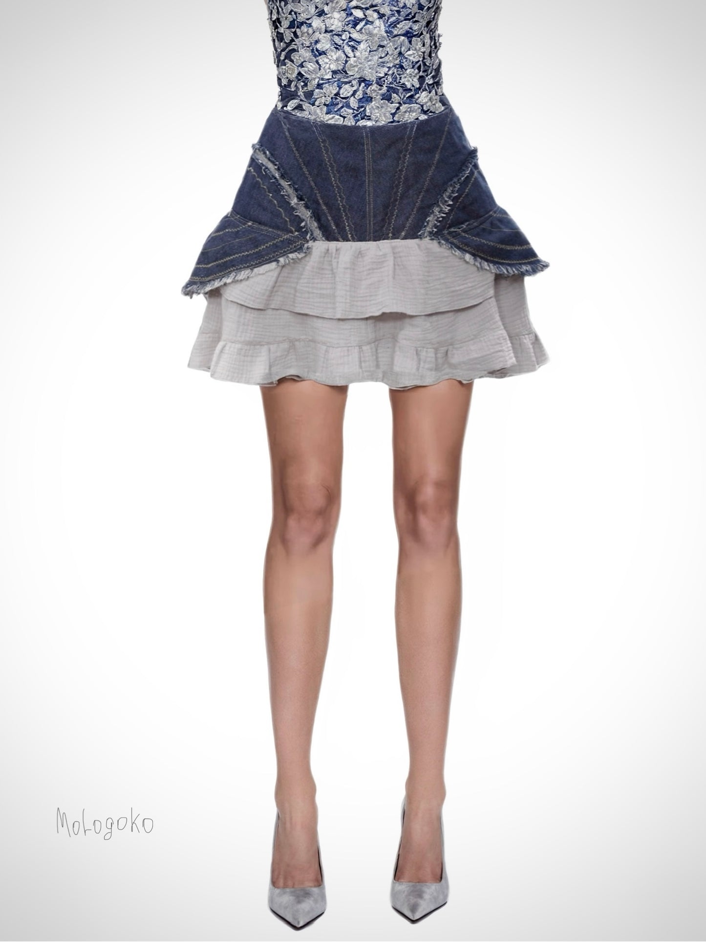 Denim Cotton Gauze Miniskirt