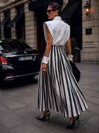 High-Waisted Striped Cotton Maxi Skirt, view 4