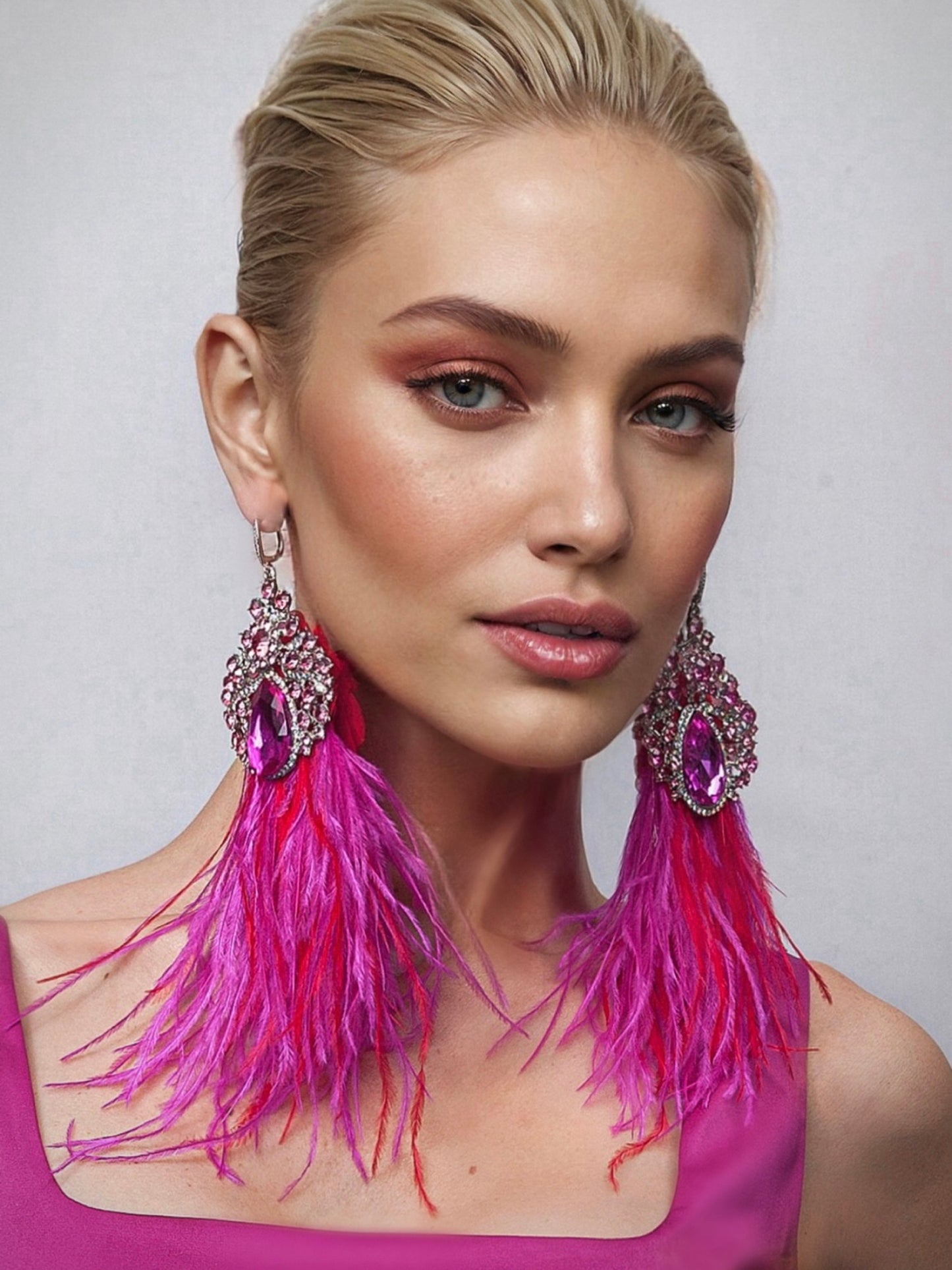 VIOLETA Dangle Statement Feather Earrings