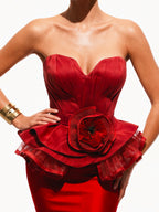 Dina Red Carpet Style Corset with Peplum and Flower
