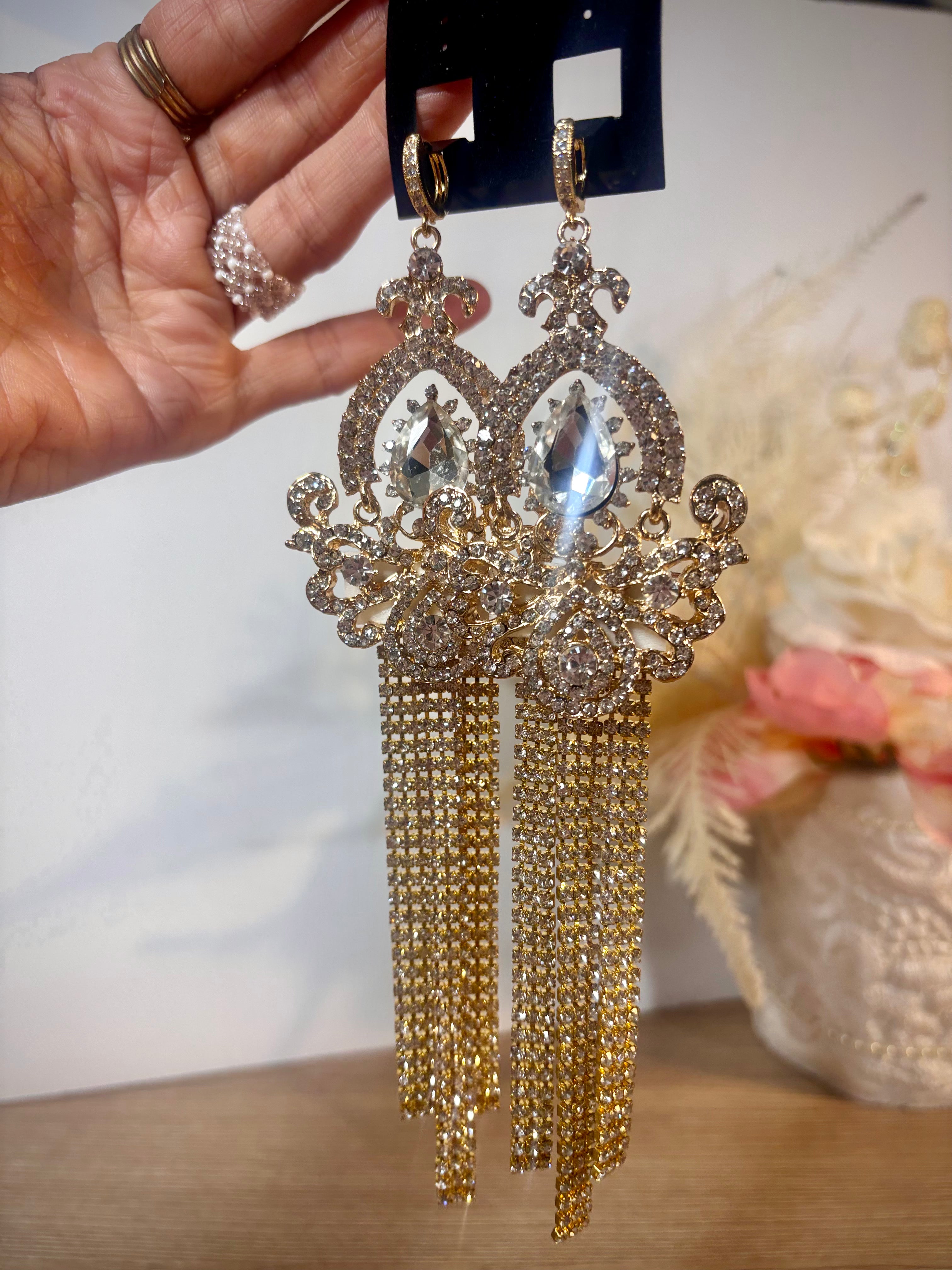 Princess Gold Extra Large Dangle Statement Earrings - Mologoko Couture