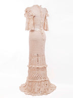 Dita Crochet Maxi Dress with Lacy Sleeves - Mologoko Couture