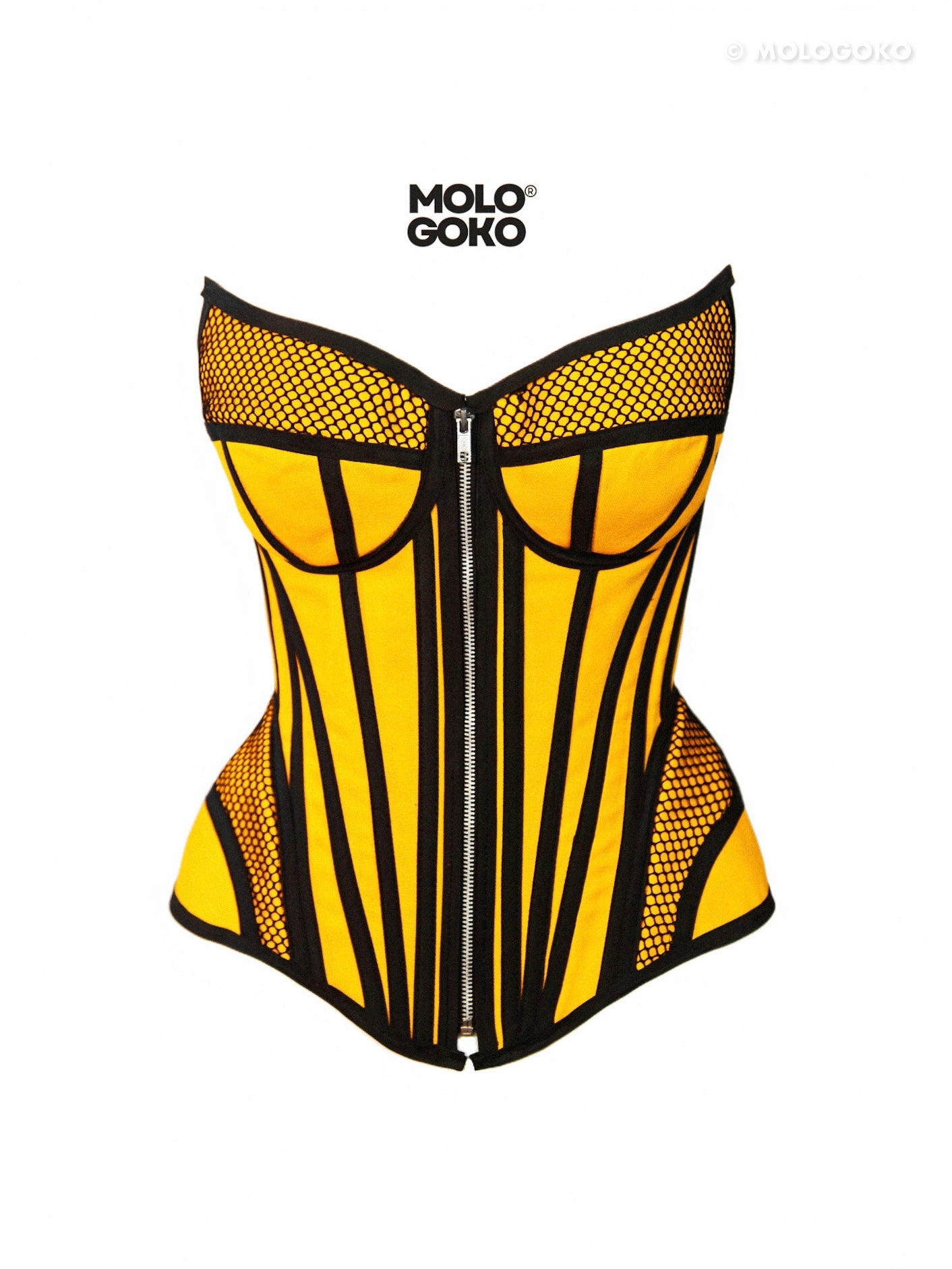Ferrari Yellow Organic Canvas Front Zipper Corset Bustier - Mologoko Couture
