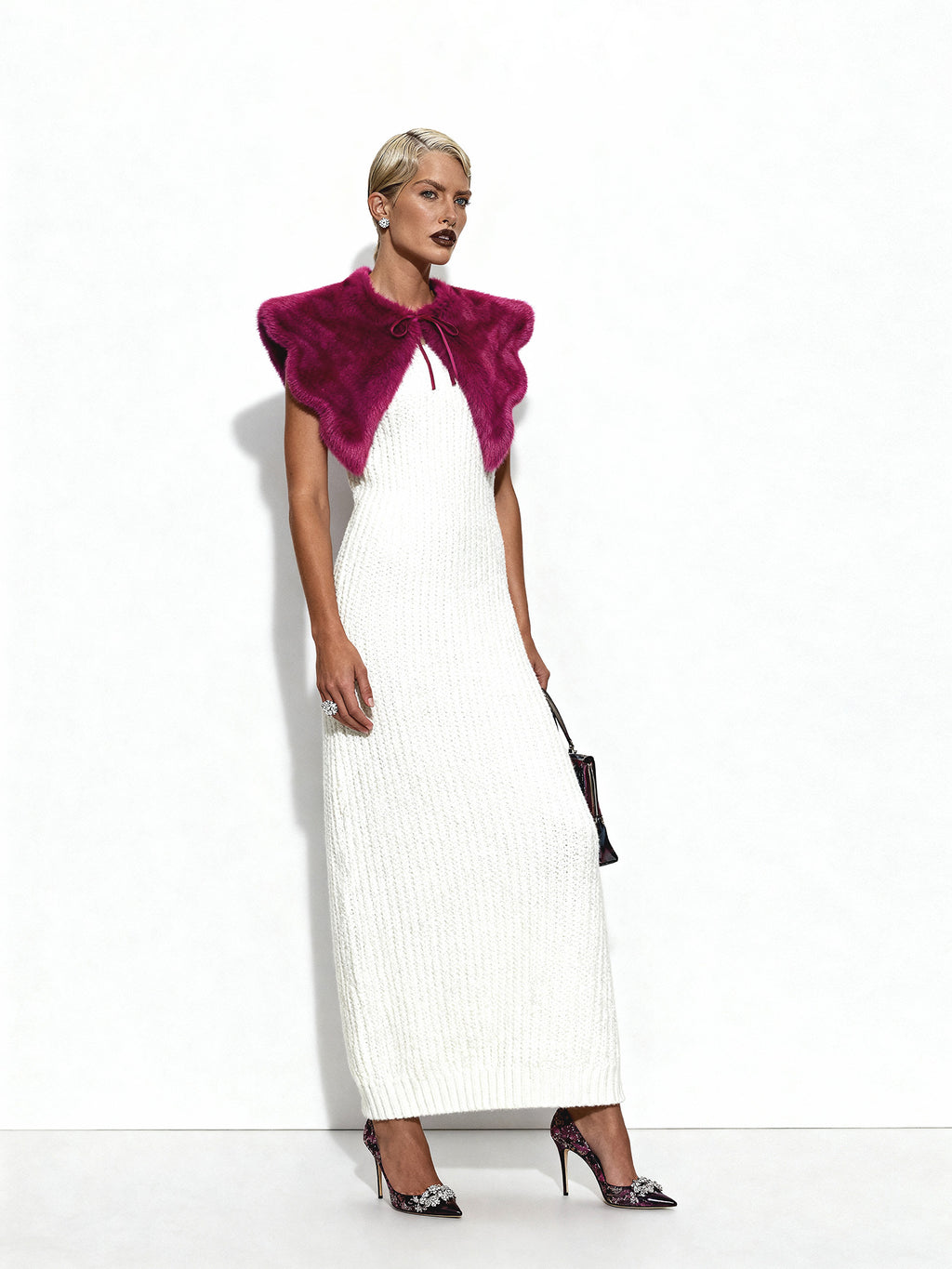 Large Faux Rabbit Fur Figured Detachable Collar