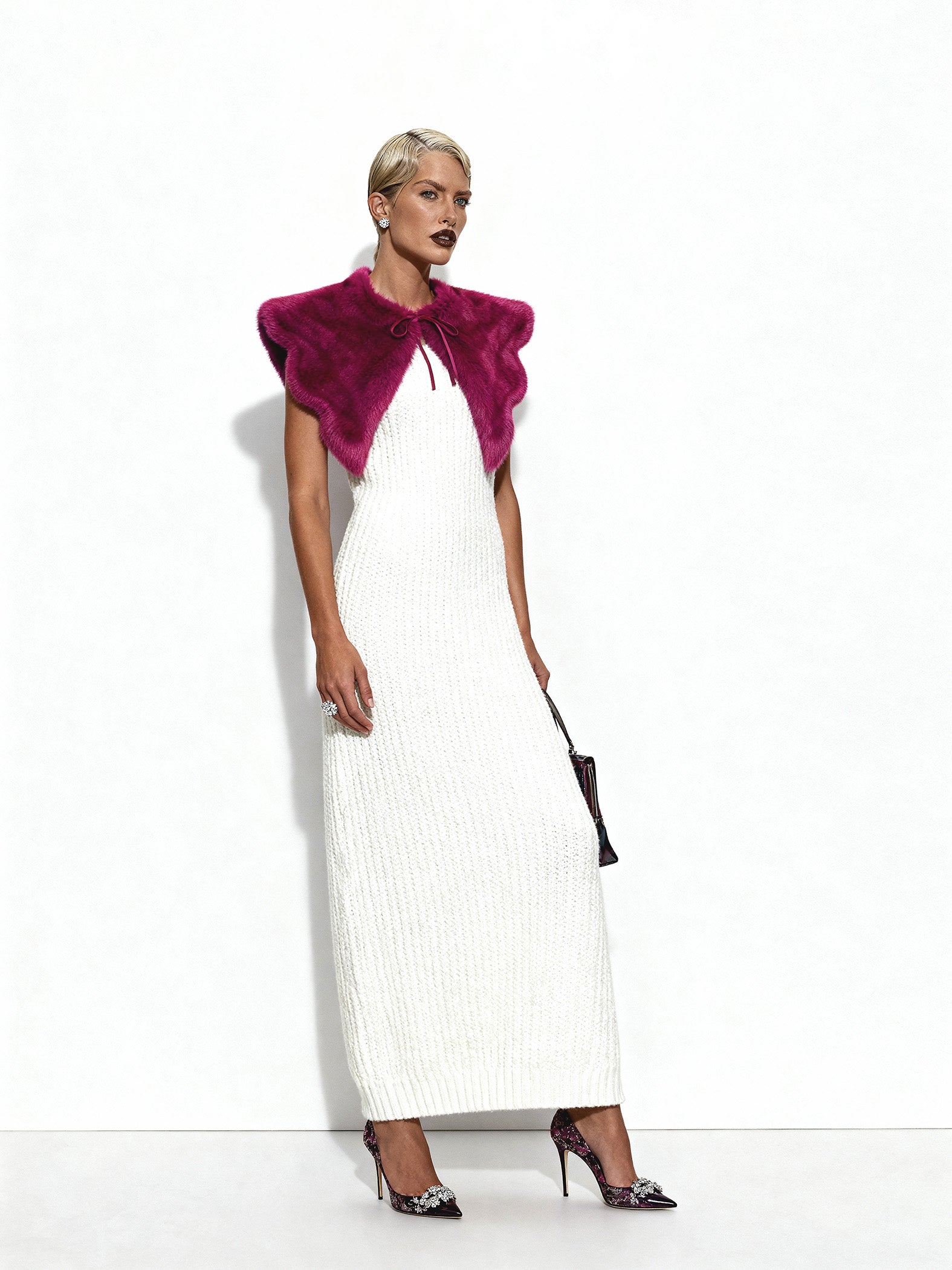 Large Faux Rabbit Fur Figured Detachable Collar