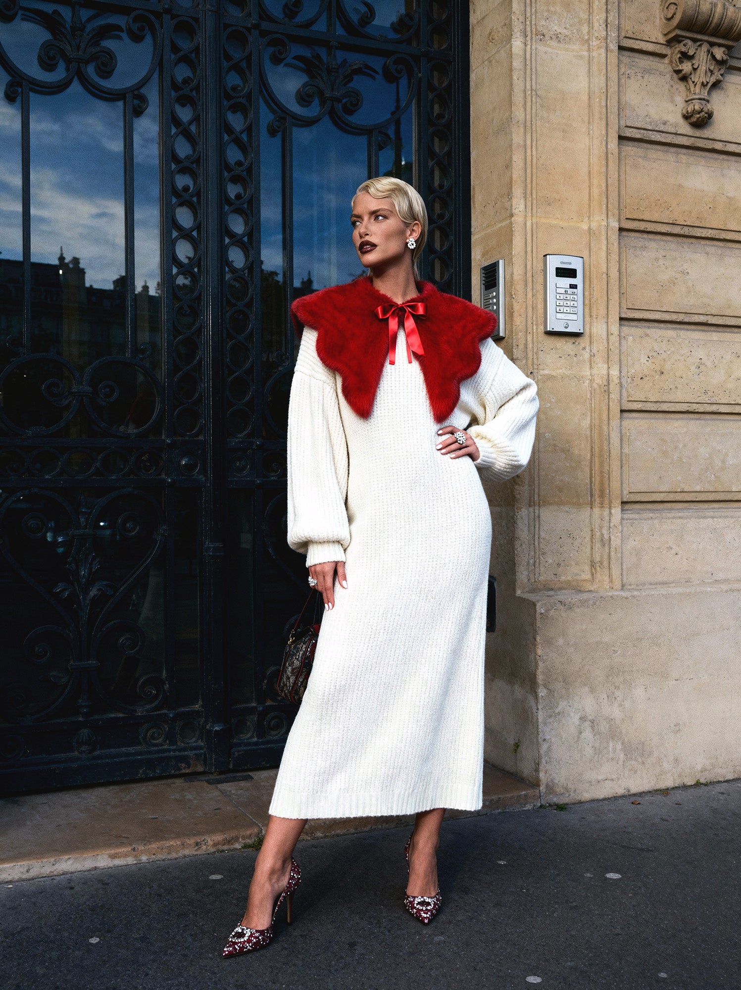 Large Faux Rabbit Fur Figured Detachable Collar