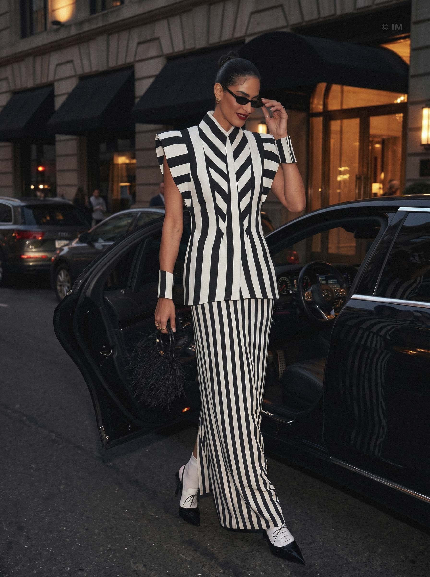 Matilda X 16" Long Collar Stripped Sleeveless Shirt Dress