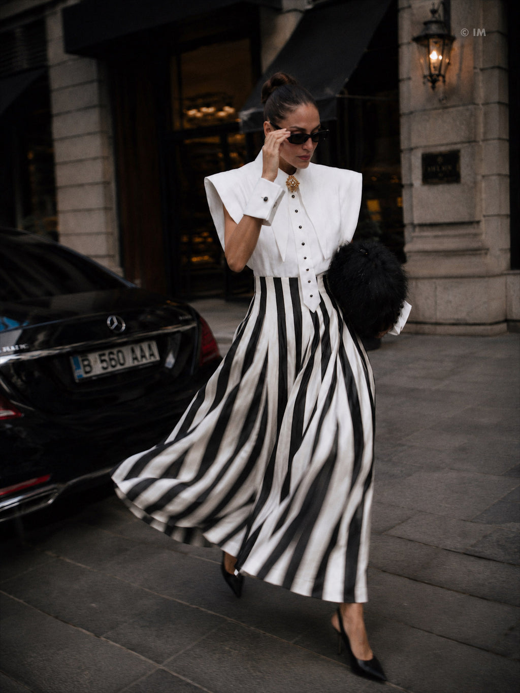 High-Waisted Striped Cotton Maxi Skirt, view 3