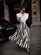 High-Waisted Striped Cotton Maxi Skirt, view 3