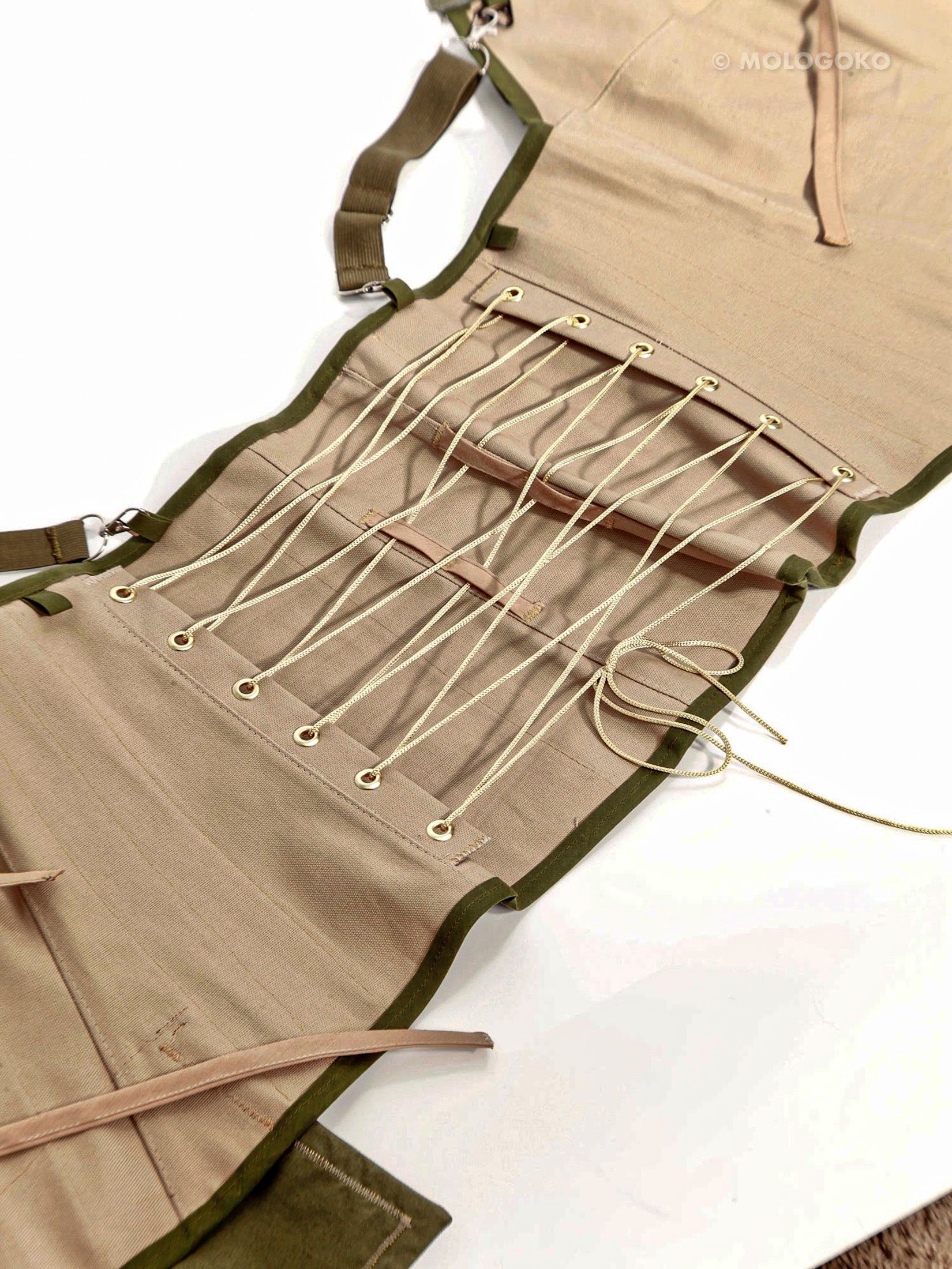 Olive Organic Cotton Quilted Front Zipper Corset with Pockets - Mologoko Couture