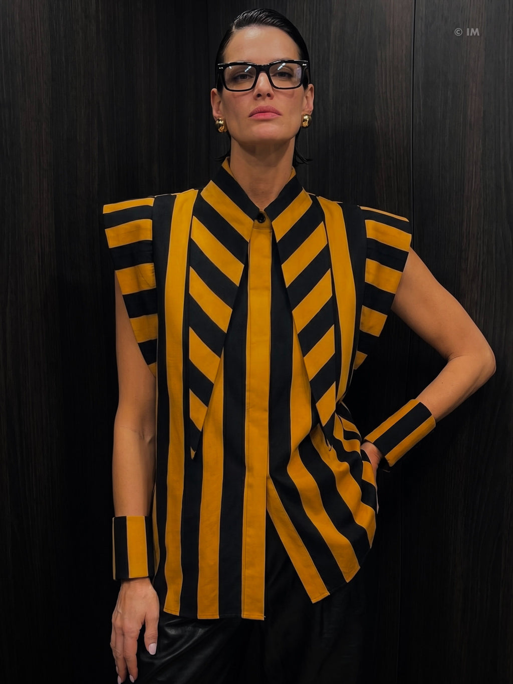 Matilda X 16" Long Collar Stripped Sleeveless Shirt Dress