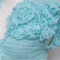 Blossom Crochet Maxi Dress in aqua blue featuring intricate crochet pattern with ruffled detail on handmade cotton dress