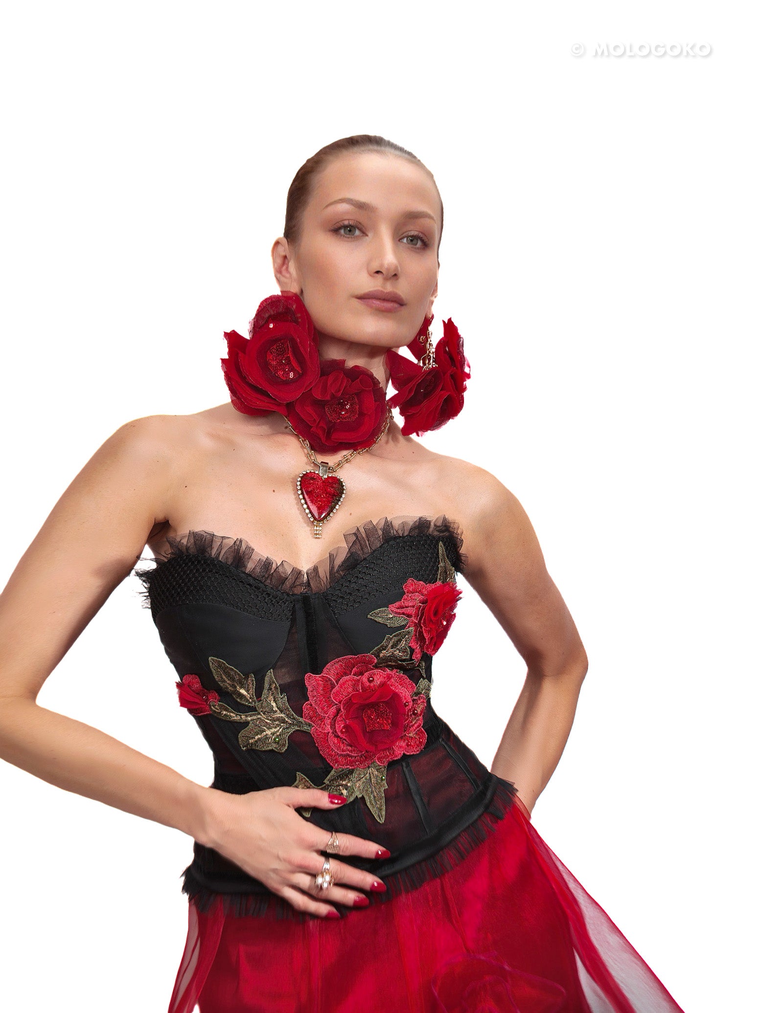 Carmen Red Carpet Style Embroidered Rose Corset - Mologoko Couture