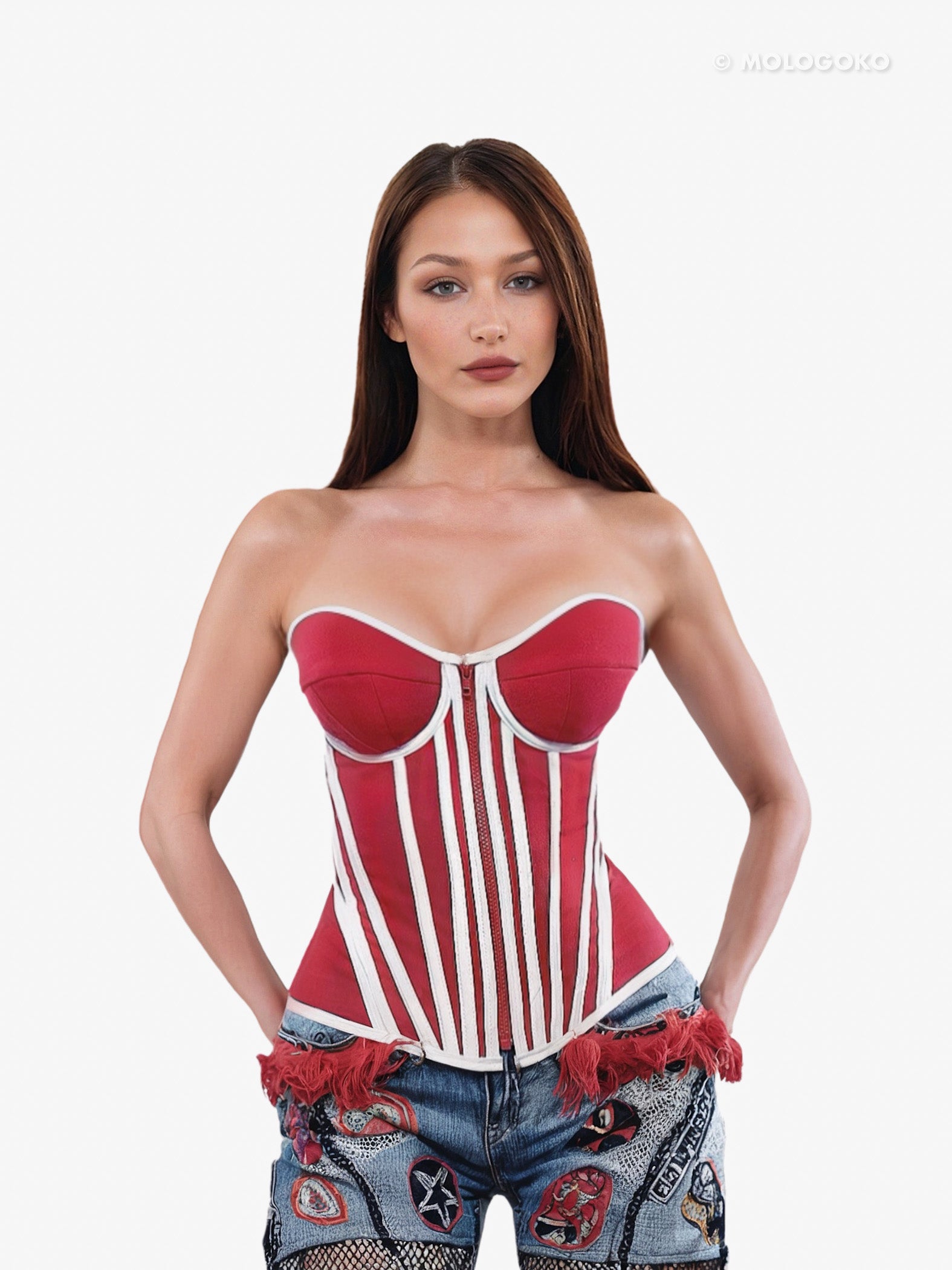 Red Porsche Front Zipper Corset - Mologoko Couture