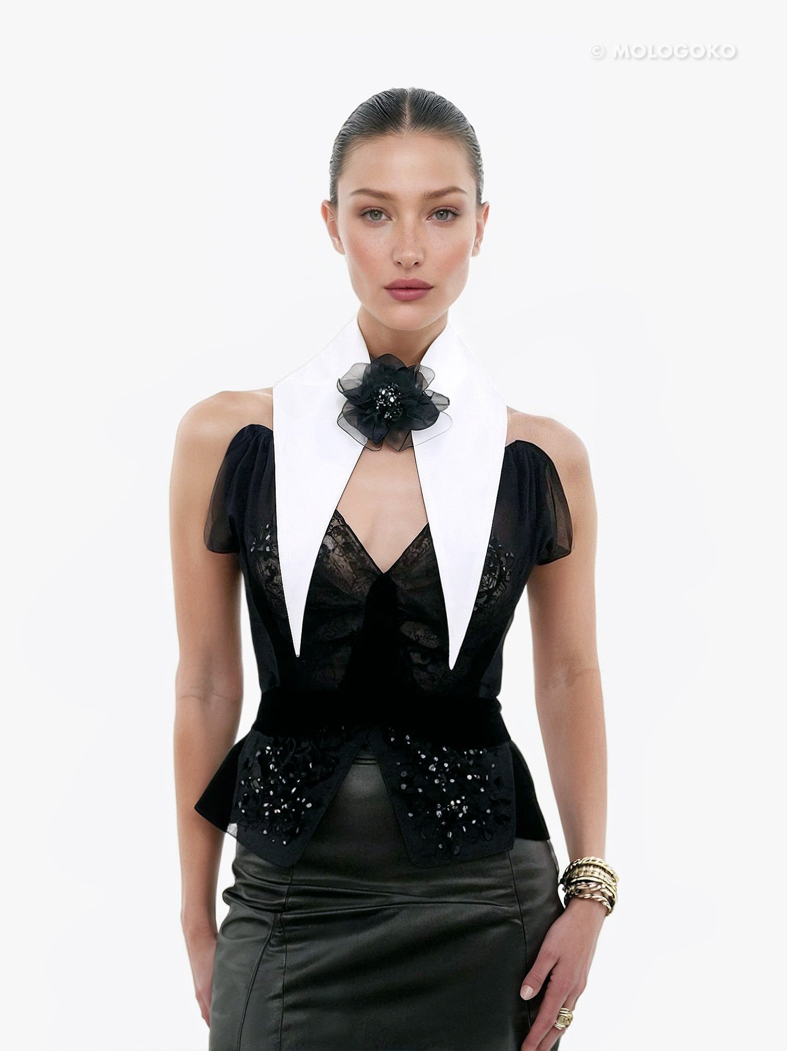 Large Removable White Pointy Collar - Mologoko Couture