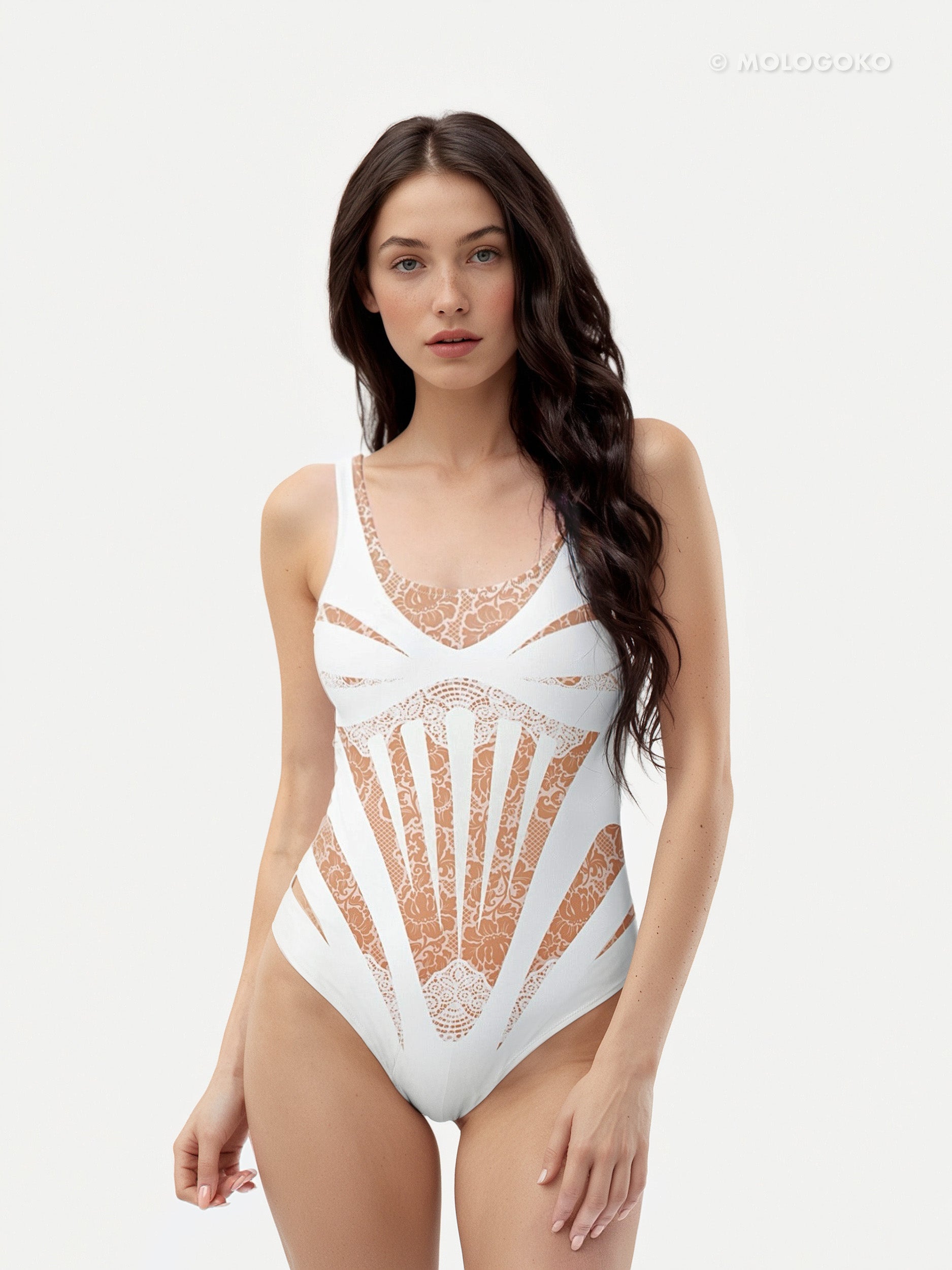 White Lace One-Piece Swimsuit - Mologoko Couture