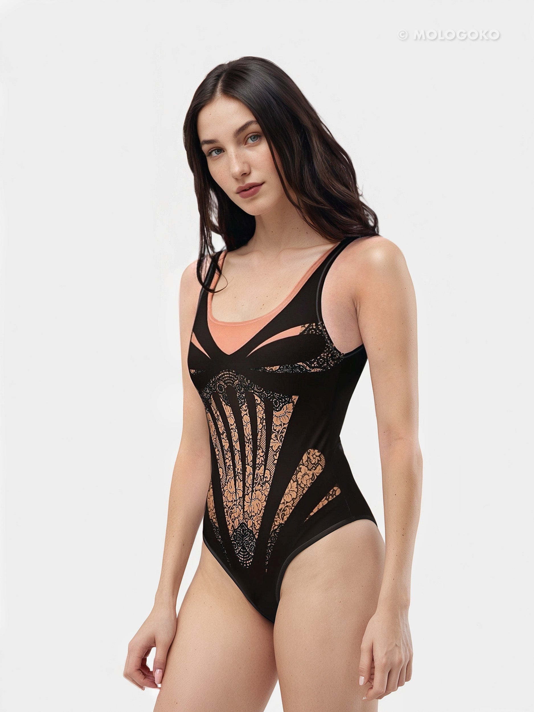 Black Lace One-Piece Swimsuit
