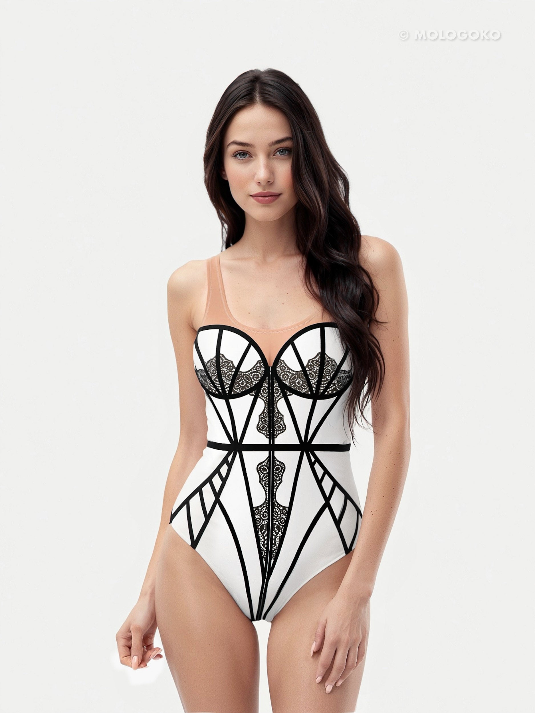 Chapel Window 
One-Piece Swimsuit White - Mologoko Couture