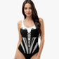 Corset Lacing Imitation Black and White One-Piece Swimsuit - Mologoko Couture