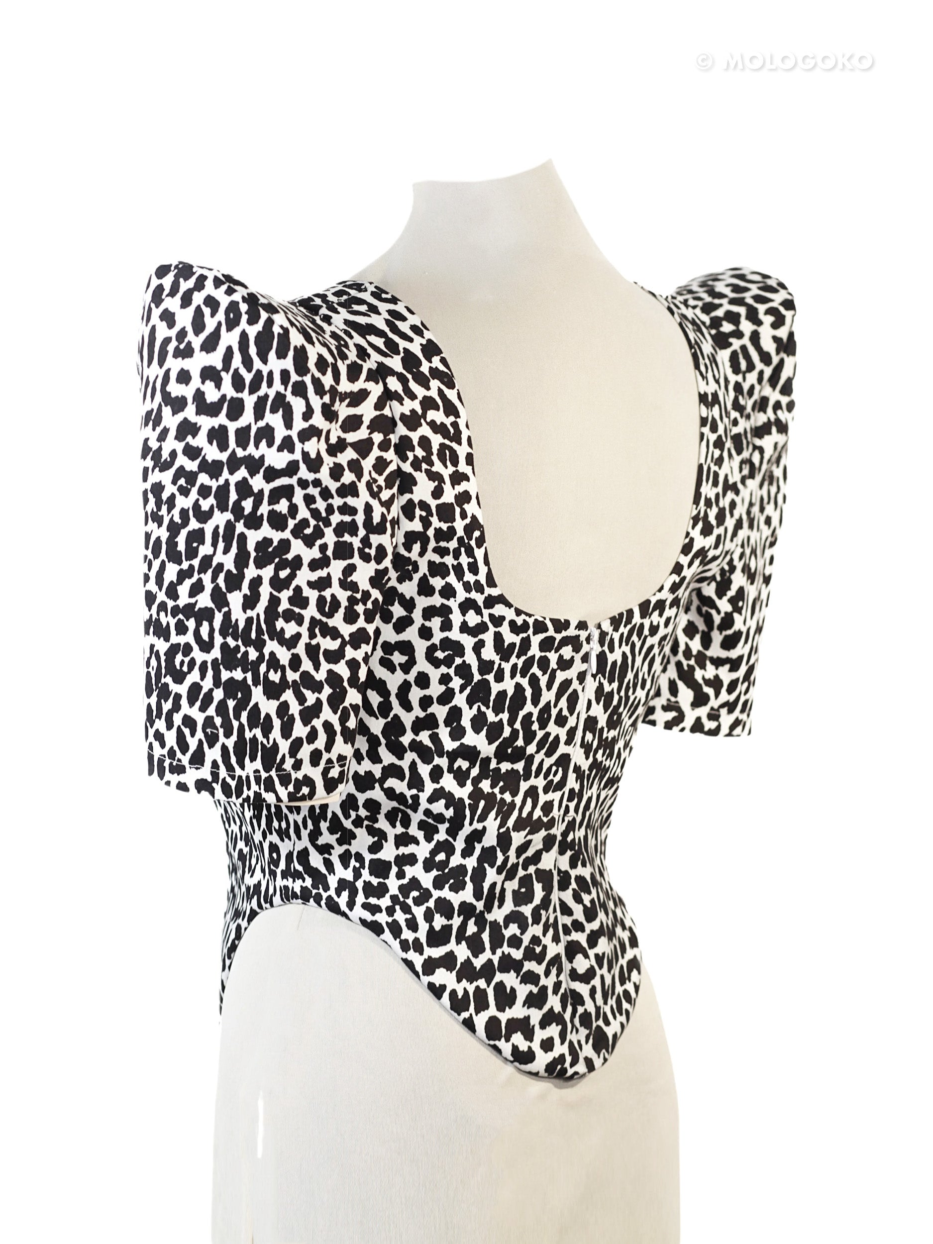 Leopard Stretch Cotton Twill Corseted To with Sleeves - custom. made fashion