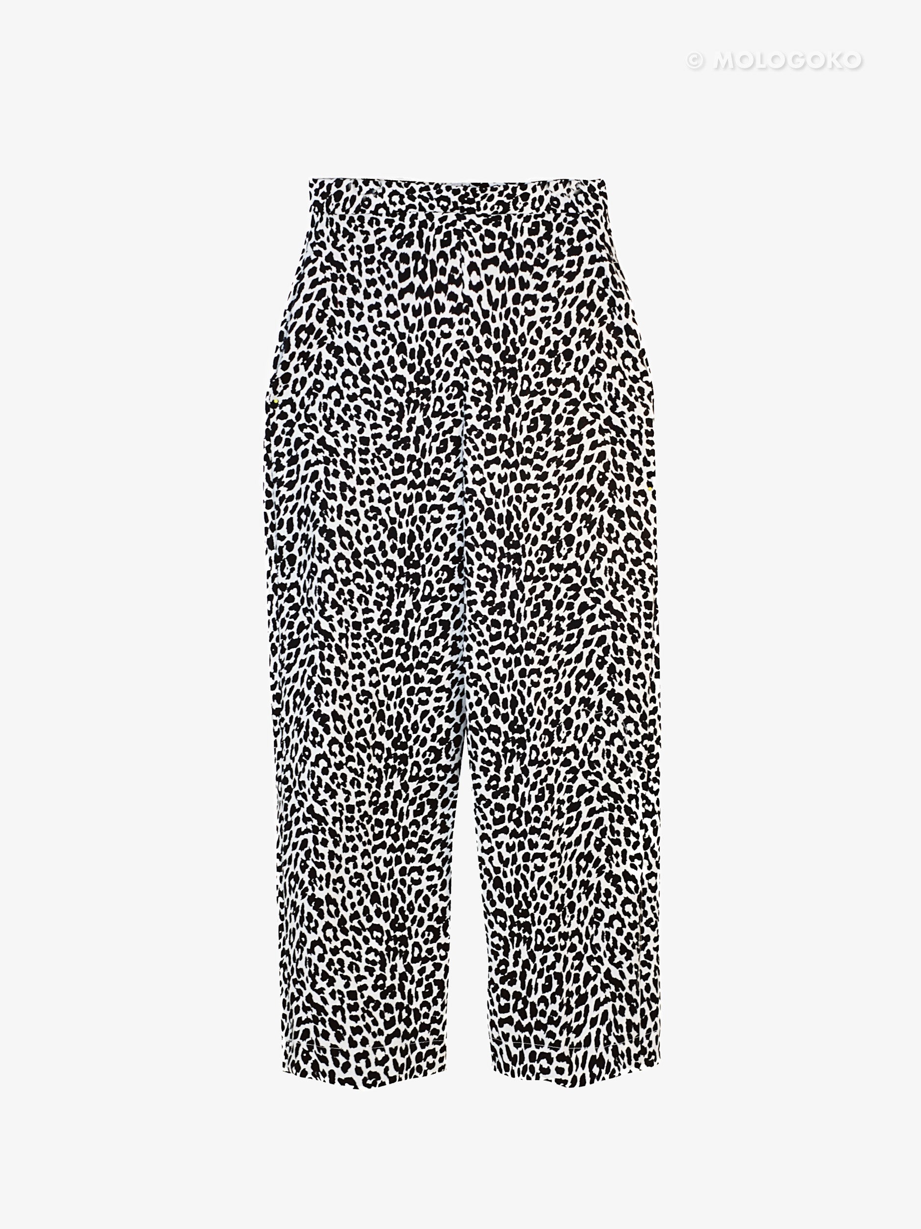 Leopard Stretch Cotton Twill Trousers - Mologoko Couture