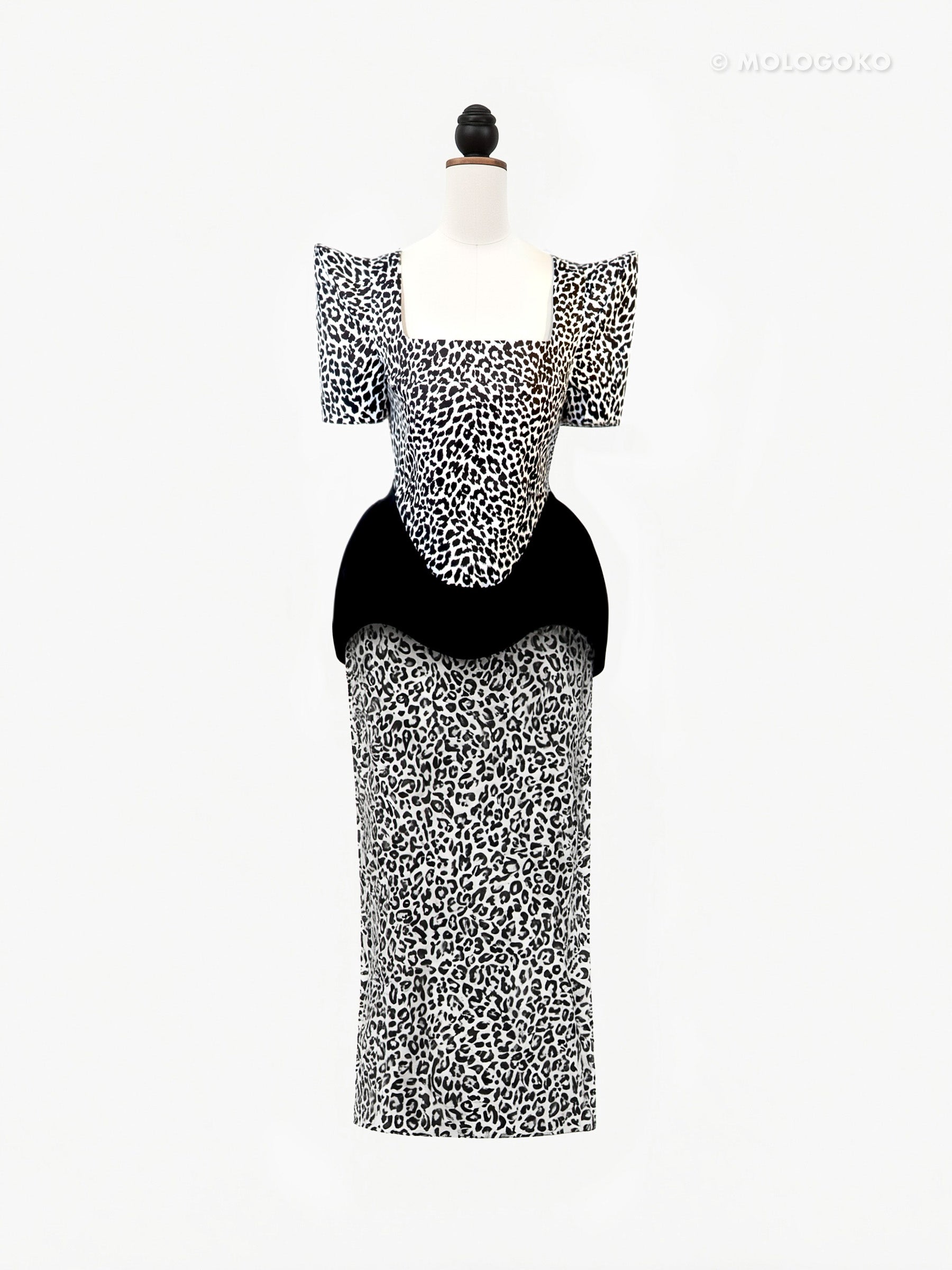 Leopard Stretch Cotton Twill Corseted To with Sleeves - custom. made fashion