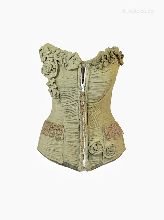 Miranda Organic Cotton Gauze Draped Front Zipper Corset - custom made clothing