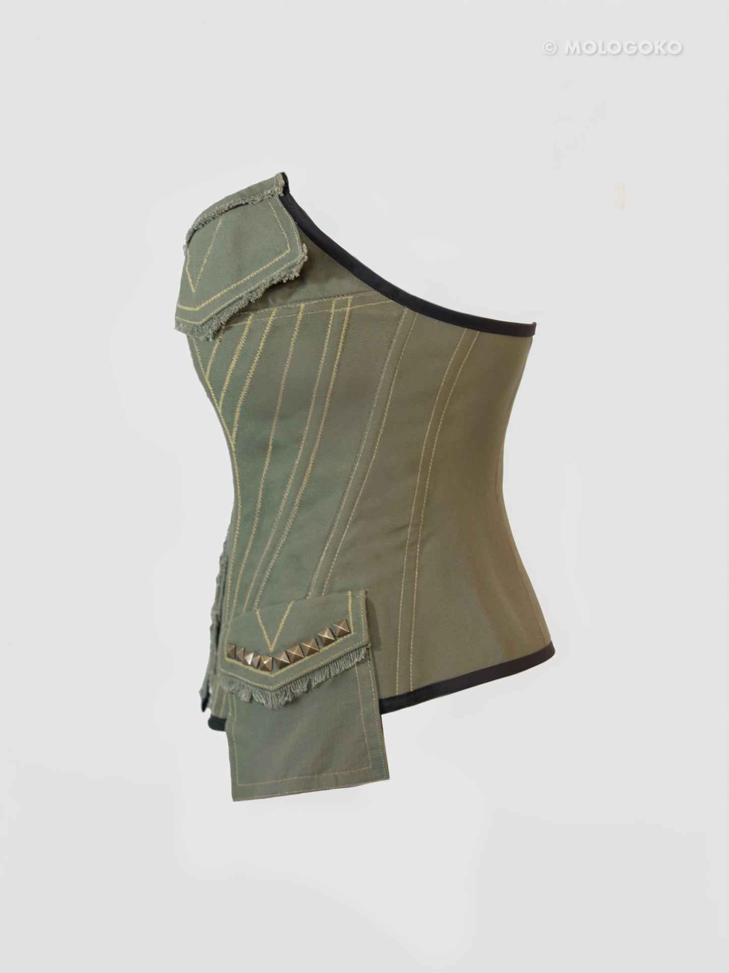 Olive Organic Cotton Quilted Front Zipper Corset with Pockets - custom made clothing