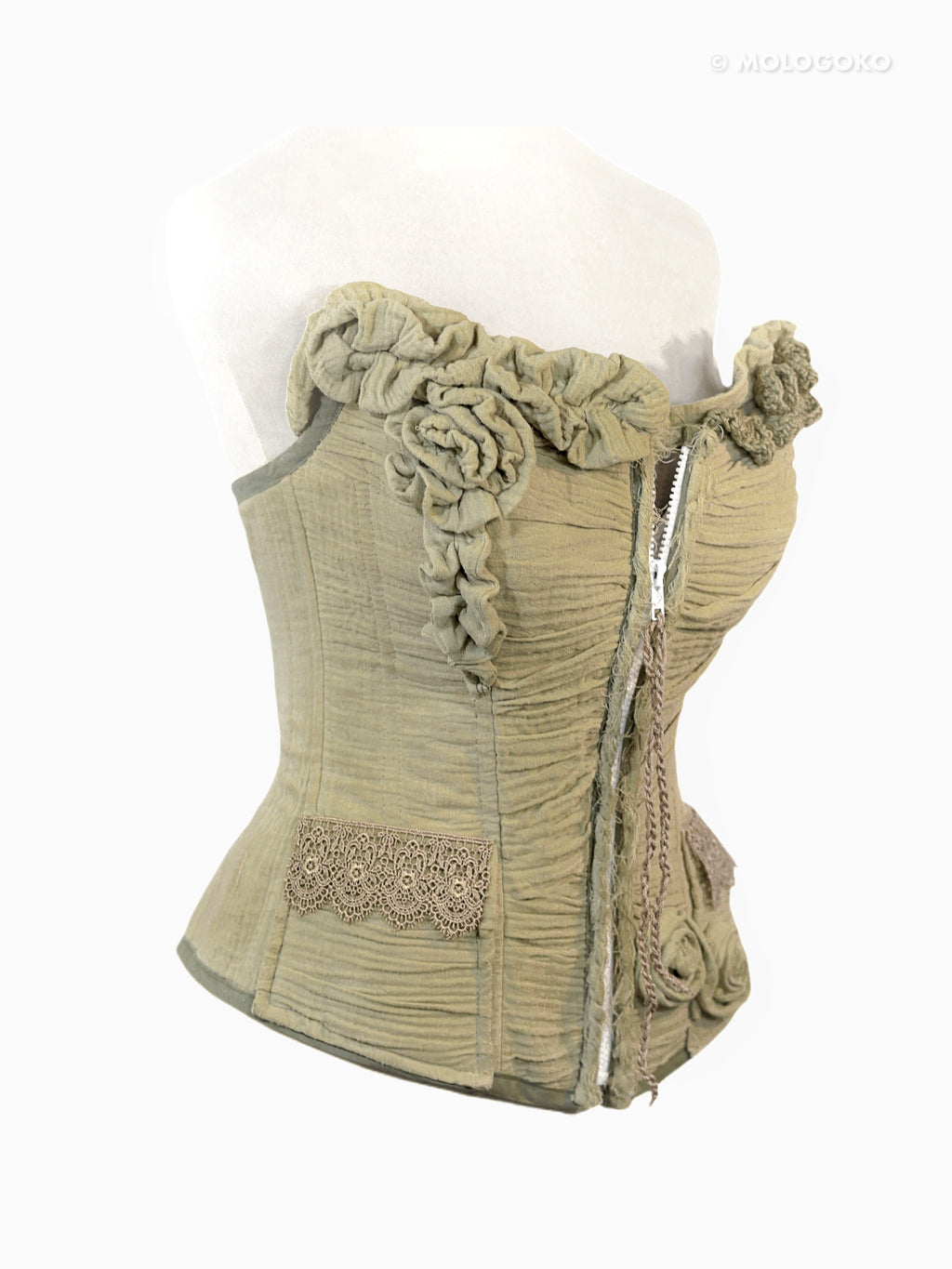 Miranda Organic Cotton Gauze Draped Front Zipper Corset - custom made clothing