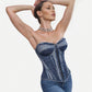 “Fray Play” Sculpted Two-Tone Denim Corset - custom made clothing