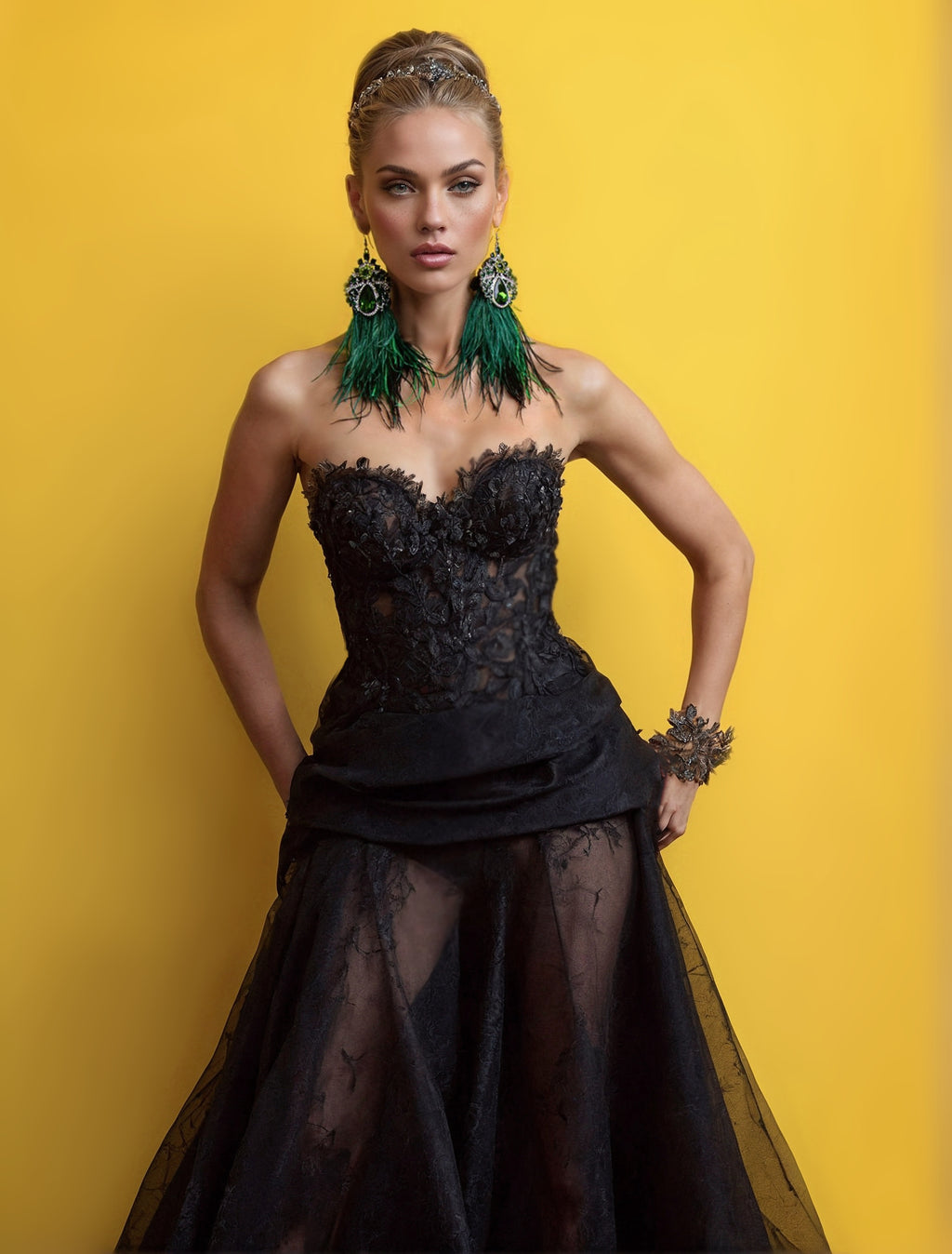 Emerald Green VIOLETA Dangle Statement Feather Earrings on a Post or Wire - Mologoko Couture