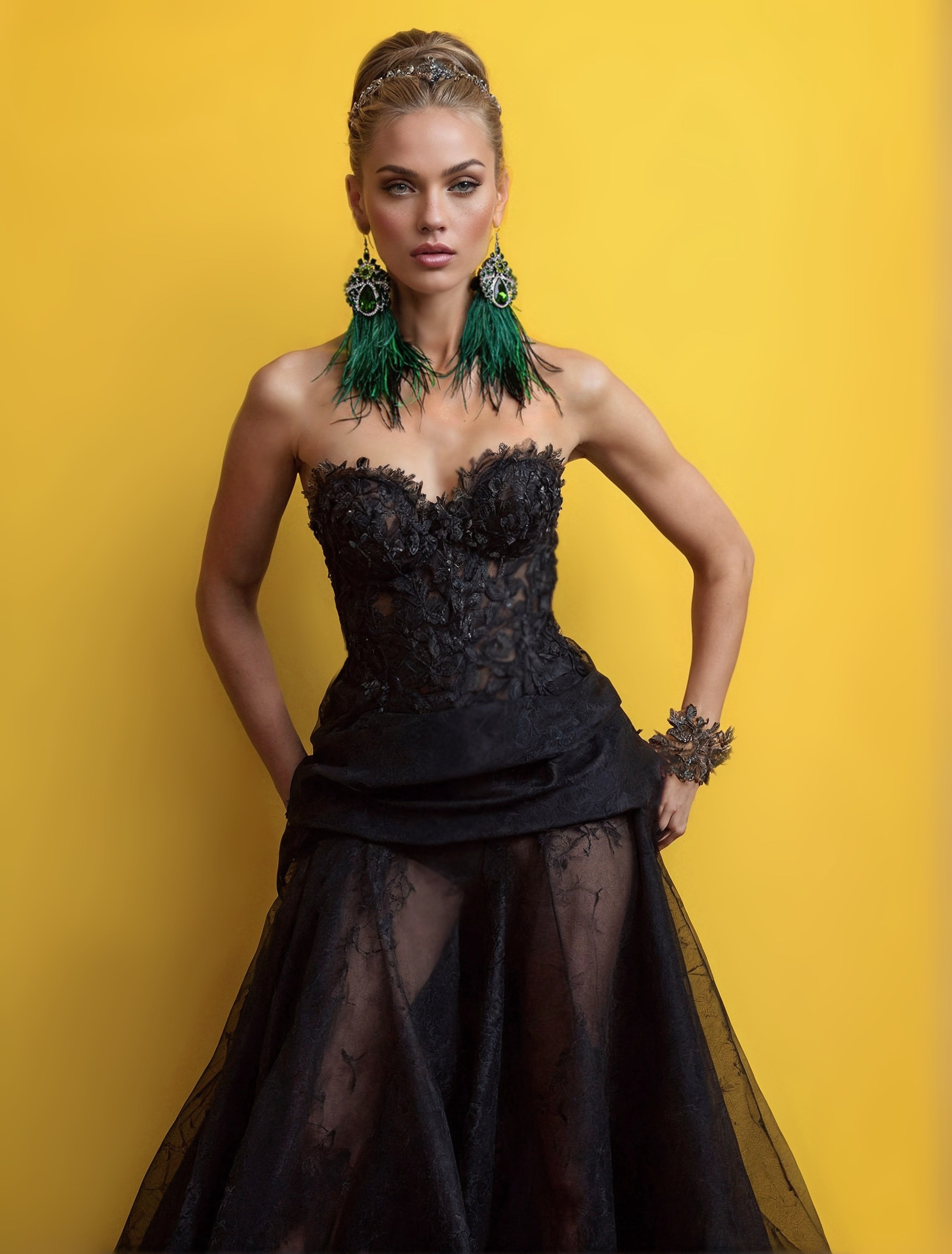 Emerald Green VIOLETA Dangle Statement Feather Earrings on a Post or Wire - Mologoko Couture