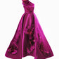 Viviana Raspberry 3D Floral One-Shoulder Ballgown