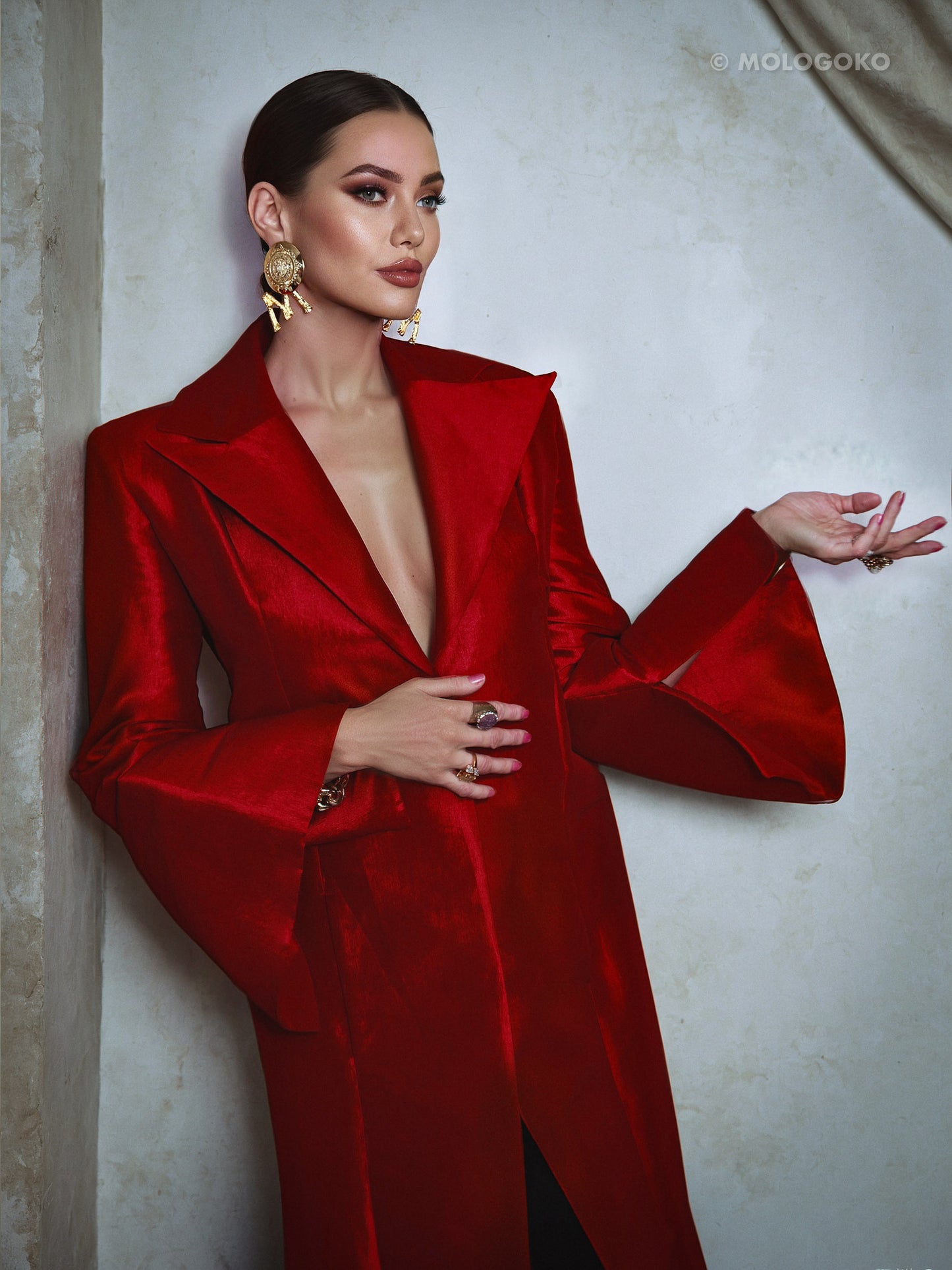 Long Strong Shoulder Coat Dress
