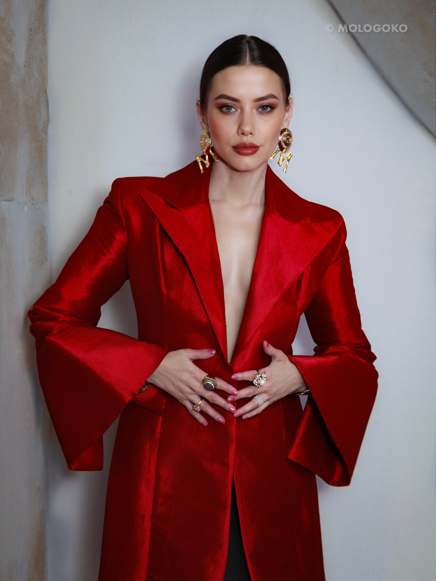 Long Strong Shoulder Coat Dress