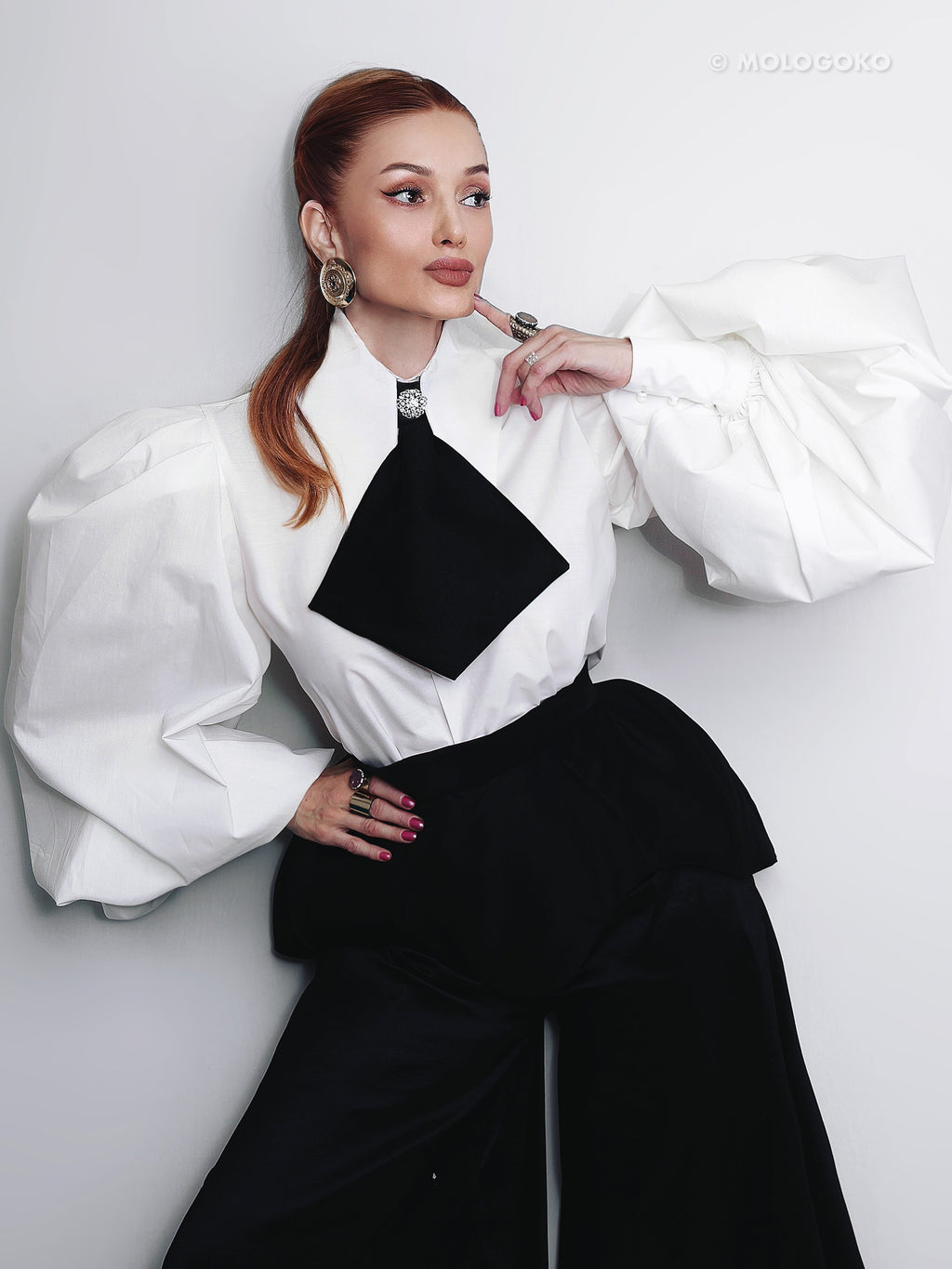 Large Pointy Collar Statement Sleeves Shirt