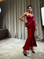 Dina Red Carpet Style Corset with Peplum and Flower