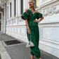 Emerald Green Silk Taffeta Draped Corset with Peplum