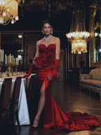 Dina Red Carpet Style Corset with Peplum and Flower
