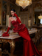Dina Red Carpet Style Corset with Peplum and Flower