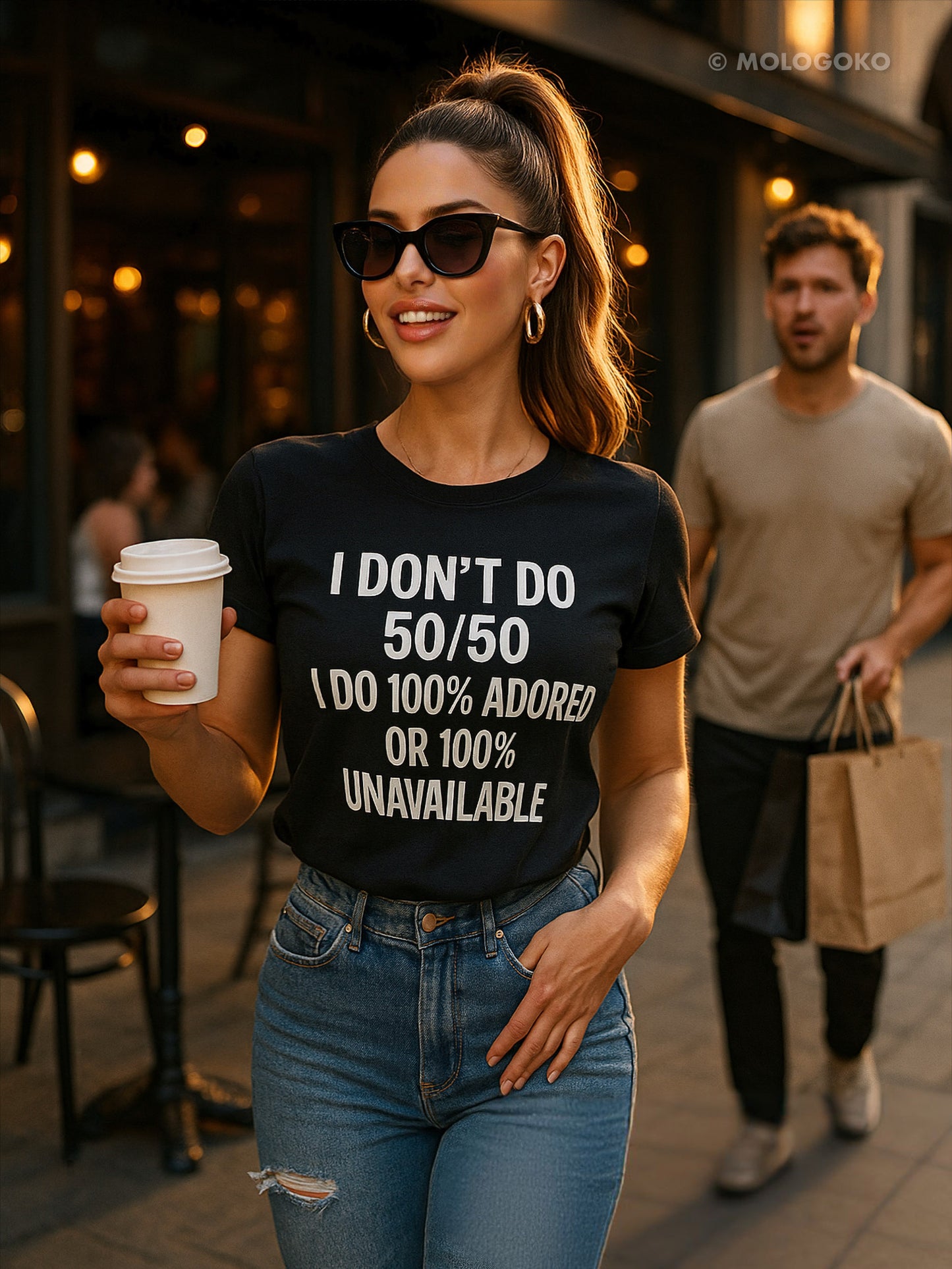 "I don't do 50/50. 100% Adored or 100% Unavailable" Tee for Women,The Baroness