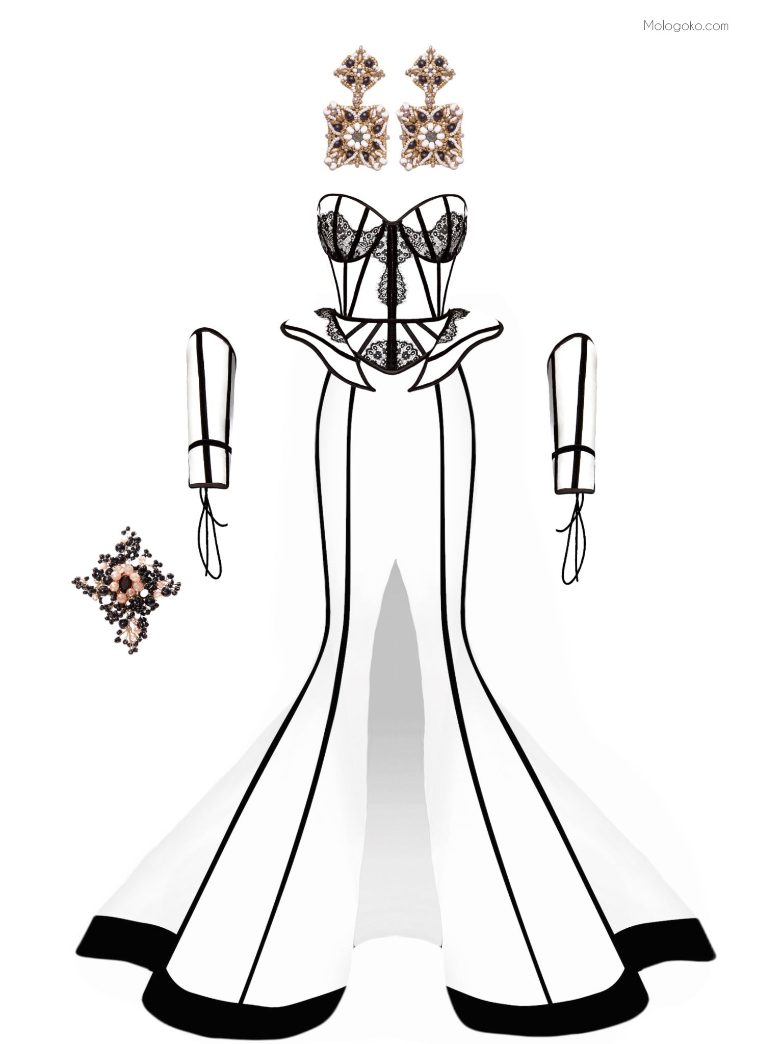 Chapel Window Evening Mermaid Style Front Slit Skirt - Mologoko Couture