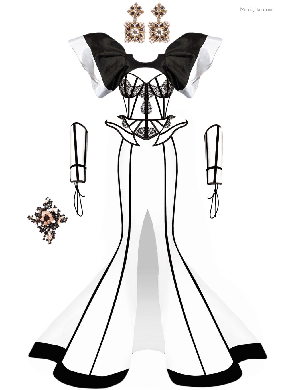 Chapel Window Evening Mermaid Style Front Slit Skirt - Mologoko Couture