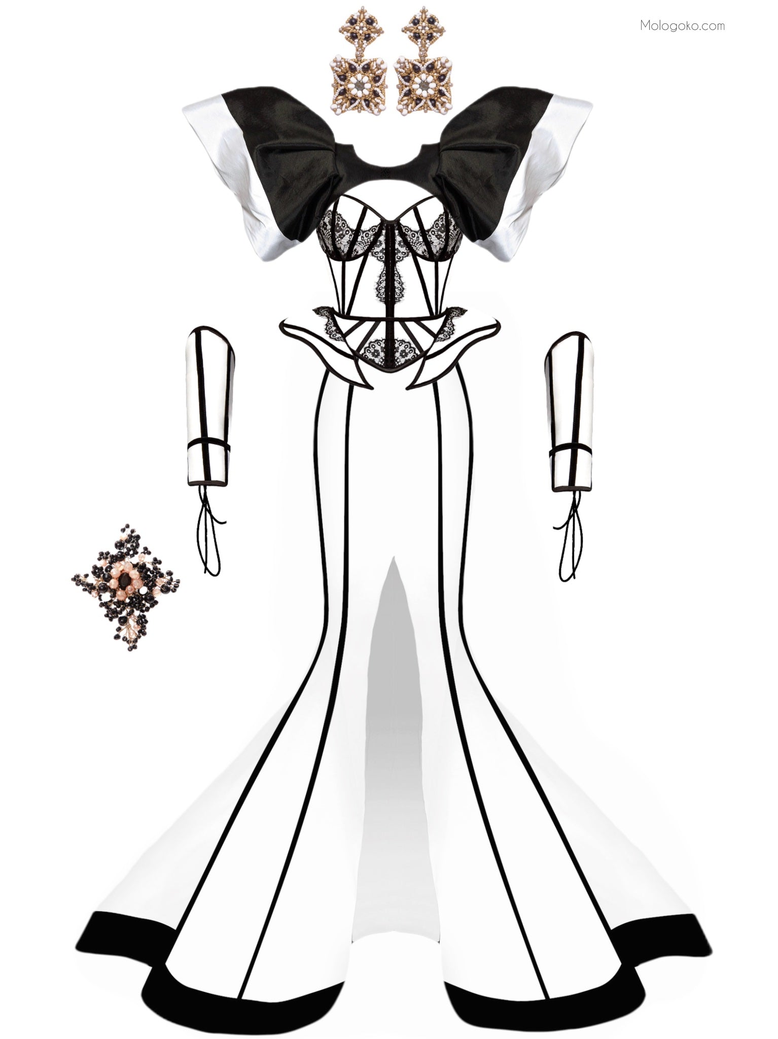 Chapel Window Evening Mermaid Style Front Slit Skirt - Mologoko Couture