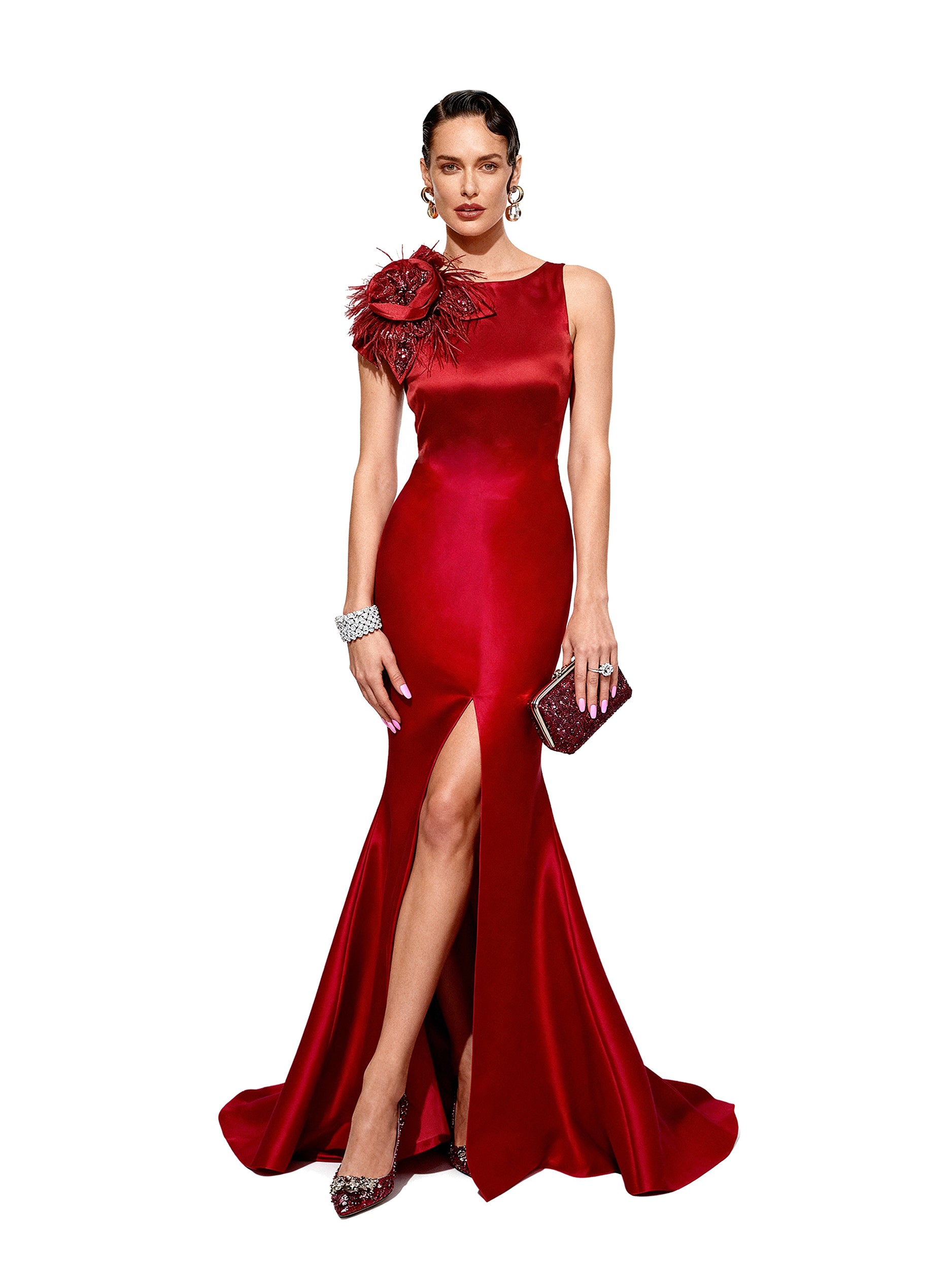 Margot Taffeta Evening Mermaid Slit Skirt Gown