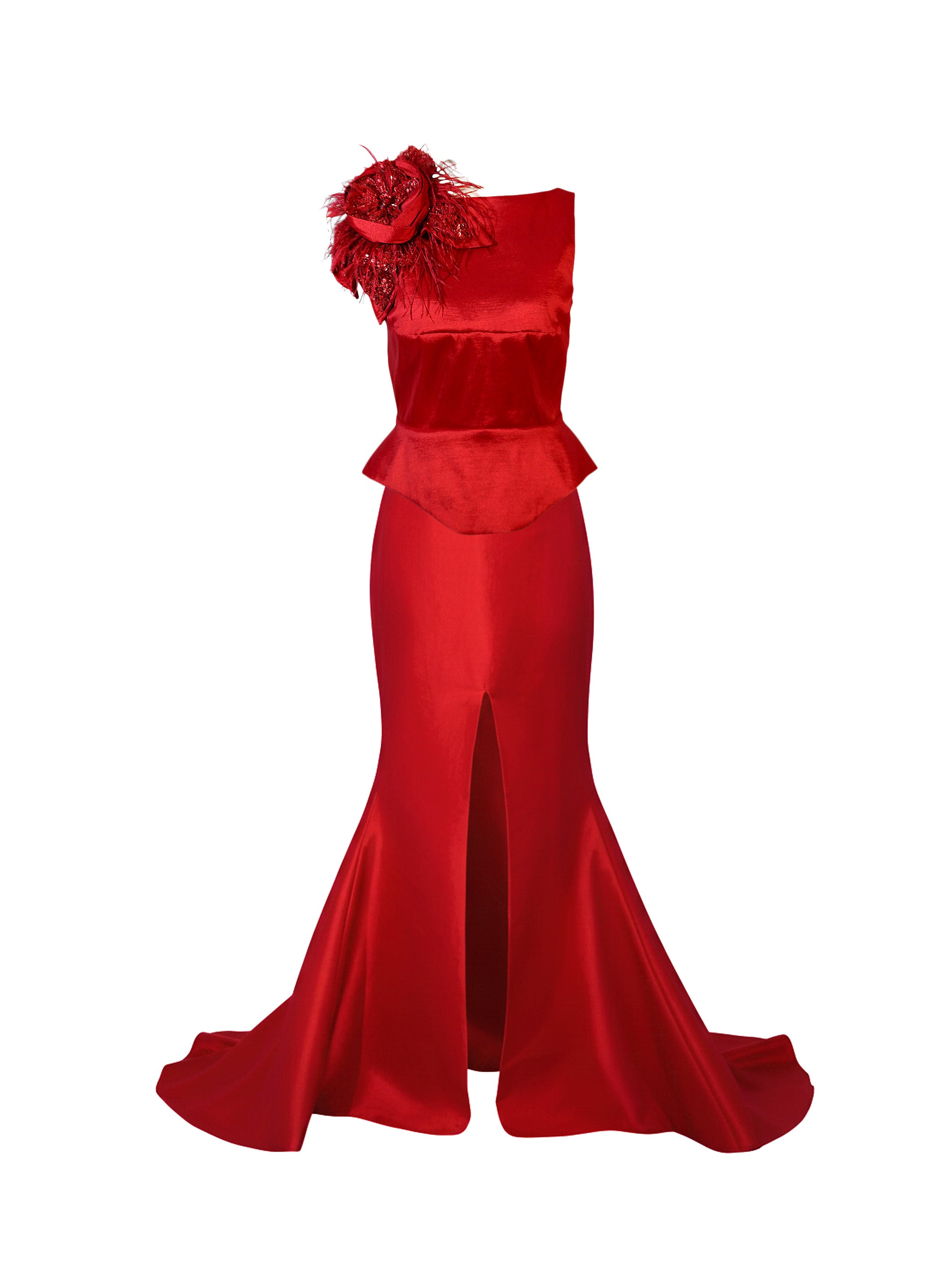 Basic Evening Mermaid Style Front Slit Taffeta Skirt