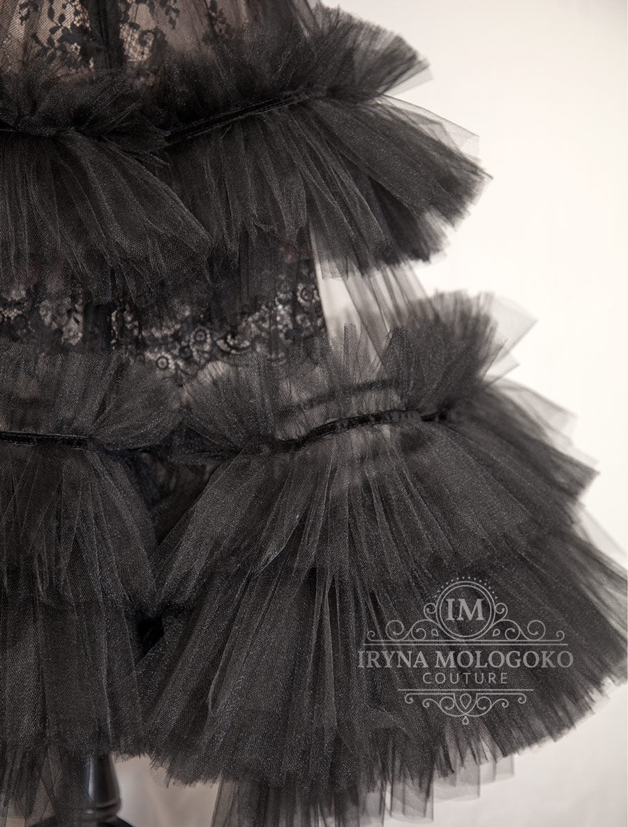 Femme En Noir Layered Tulle and Lace Maxi Skirt - Mologoko Couture