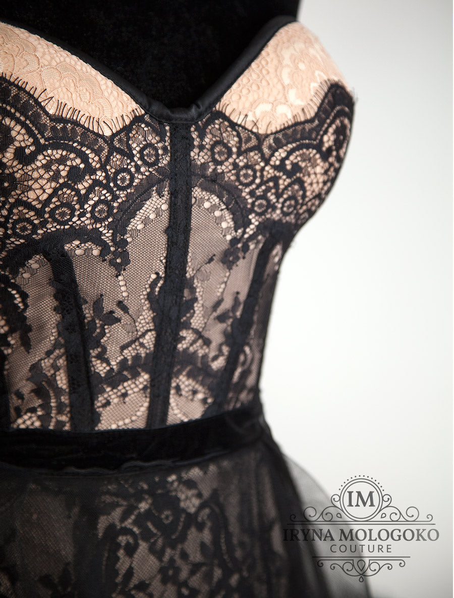 Femme En Noir Black Couture Corseted Dress - Mologoko Couture