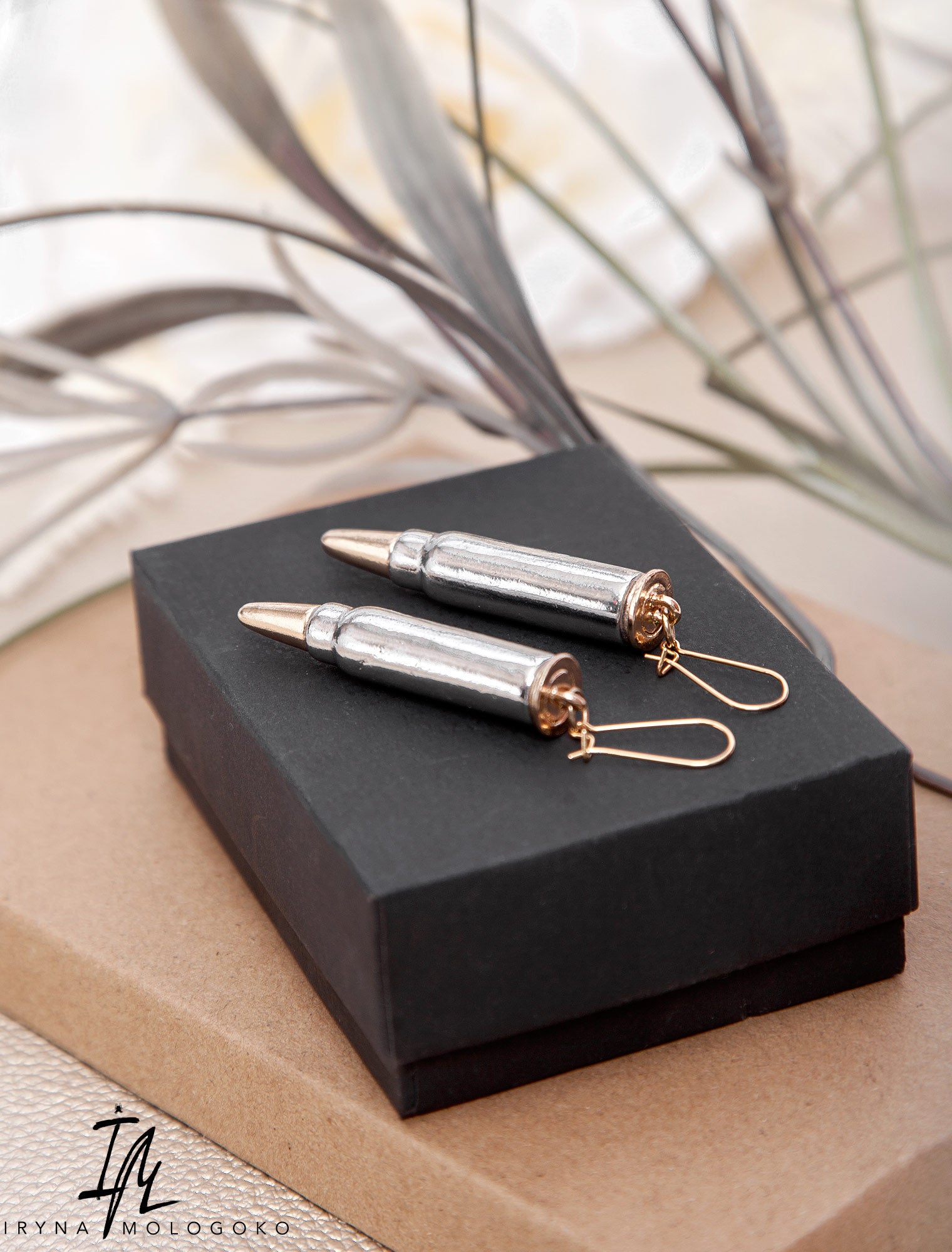 Bullet Dangle Silver And Gold Unique Earrings - Mologoko Couture