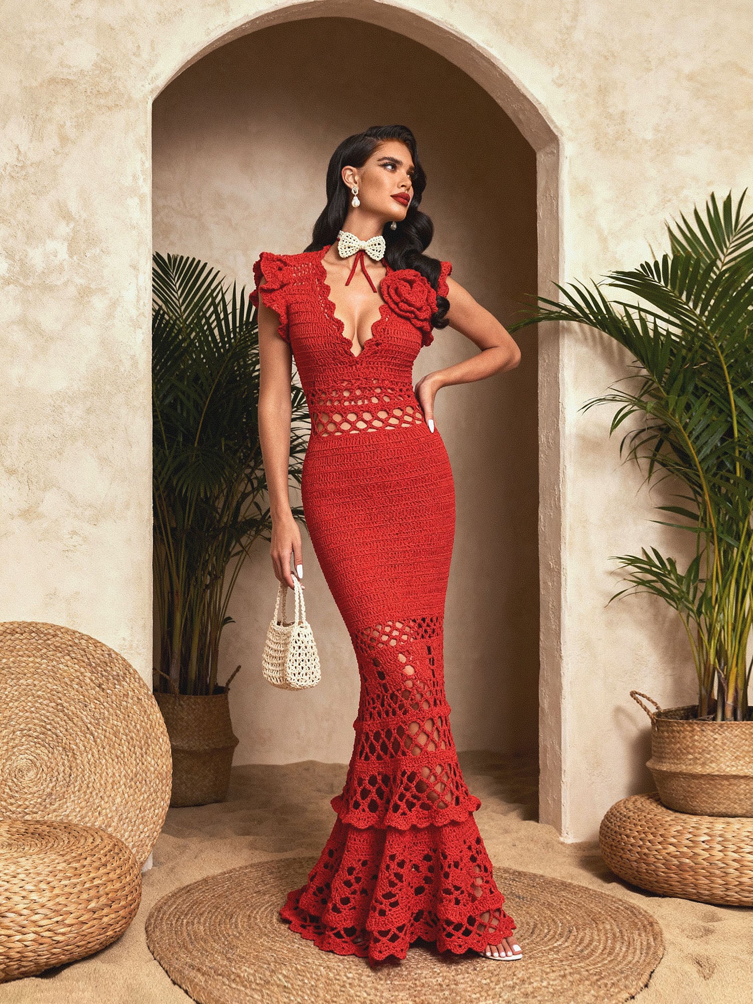knee length dresses for ladies Rent Runaway The Label Rosalie Steel Crochet Maxi Dress
